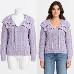 Sandy Liang x Target Sweater Womens S Purple Bobble Knit Pointelle Large Collar